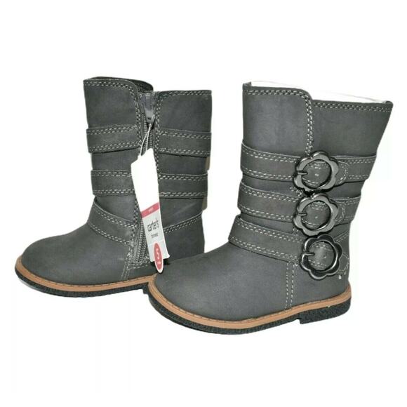 Carter's Other - * Carters Toddler Girls Boots Size 5 Pewter Grey New with tags Flower buckles